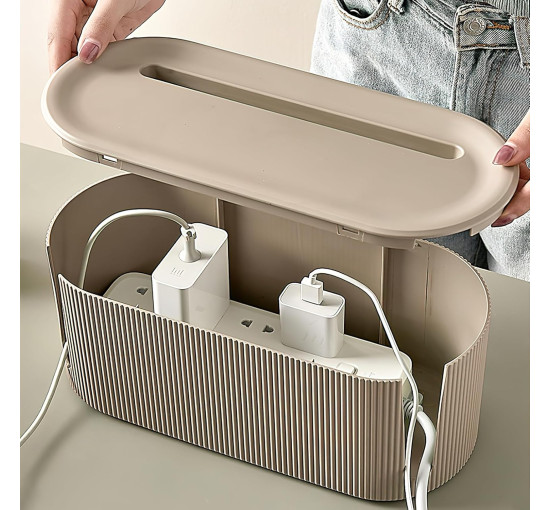 Кабельний органайзер DAWRIS, з кришкою, виготовлений з ABS-пластику, багатофункціональний, із захистом від перенапруги, коричневий (0154)