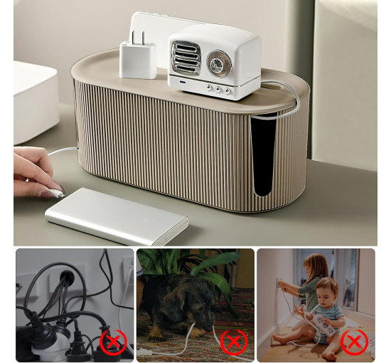 Кабельний органайзер DAWRIS, з кришкою, виготовлений з ABS-пластику, багатофункціональний, із захистом від перенапруги, коричневий (0154)