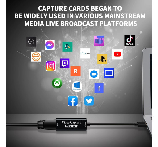 Карта відеозахоплення Papeaso RZ-45, карта захоплення 4K HDMI-USB, пристрій відеозахоплення Full HD 1080p, чорний (0178)