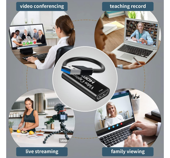 Карта відеозахоплення Papeaso RZ-45, карта захоплення 4K HDMI-USB, пристрій відеозахоплення Full HD 1080p, чорний (0178)