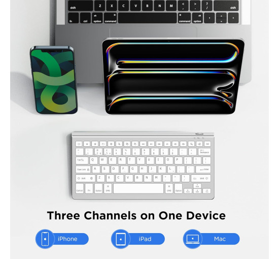 Клавіатура CACOE X60, сумісна з iOS, iPadOS та MacOS, 7 кольорів підсвічування, срібляста (2162)