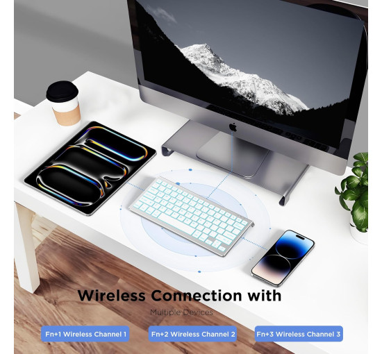 Клавіатура CACOE X60, сумісна з iOS, iPadOS та MacOS, 7 кольорів підсвічування, срібляста (2162)