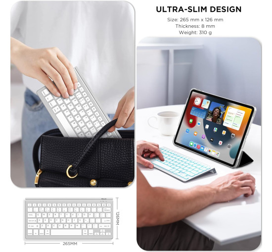 Клавіатура CACOE X60, сумісна з iOS, iPadOS та MacOS, 7 кольорів підсвічування, срібляста (2162)
