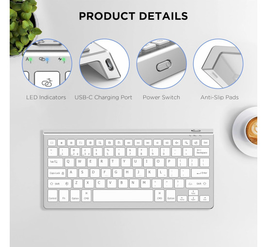 Клавіатура CACOE X60, сумісна з iOS, iPadOS та MacOS, 7 кольорів підсвічування, срібляста (2162)