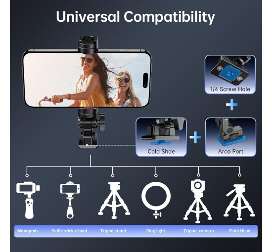 Кріплення для штатива ATUMTEK ATPM159 з металу, обертанням на 360° та кутом нахилу 145° для кріплення смартфона (0032)