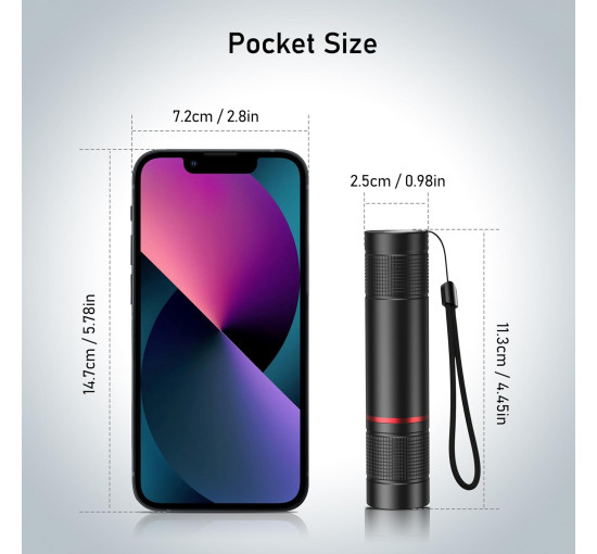 Ліхтарик акумуляторний Blukar K9132, регульована яскравість, тривалий час роботи, для кемпінгу, чорний (0049)