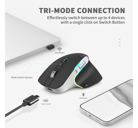 Бездротова миша LeadsaiL LX-015-Black 2.4G, Bluetooth 5.2, чорна (4189)