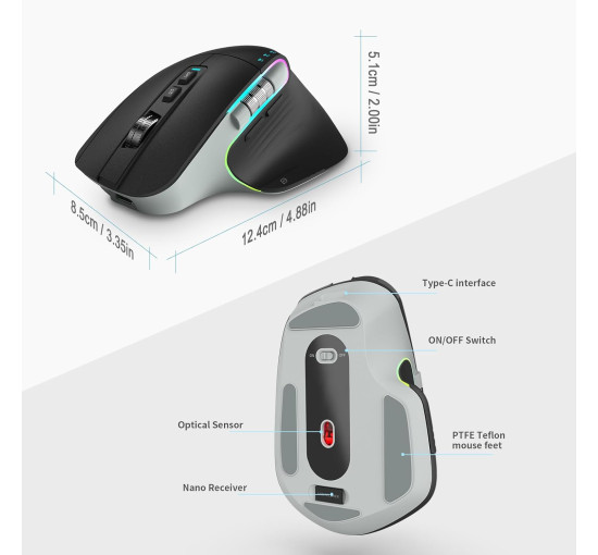 Бездротова миша LeadsaiL LX-015-Black 2.4G, Bluetooth 5.2, чорна (4189)