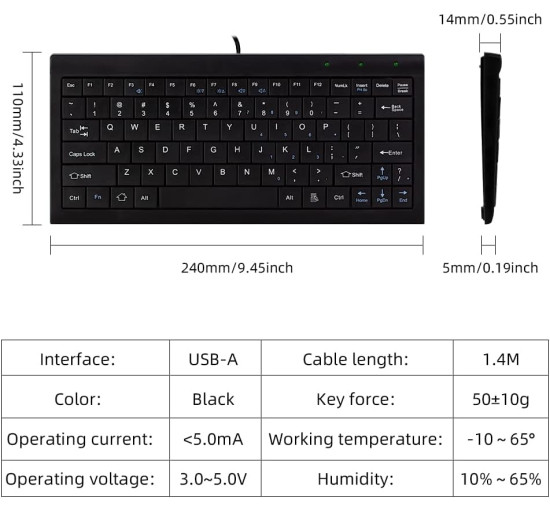 Міні-клавіатура CUQI, 82 клавіші-ножиці, USB, компактна для ПК з Windows, ноутбука, Android, чорна (2027)