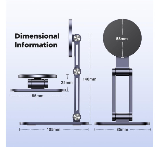 Магнітна підставка для телефону UGREEN LP688, сумісна з тримачем MagSafe для iPhone, для столу, ергономічний дизайн, регульована алюмінієва підставка, сіра (0019)
