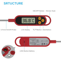 MixcMax Кухонный термометр для консервирования, TP300, ЖК-дисплей, красный (5015)
