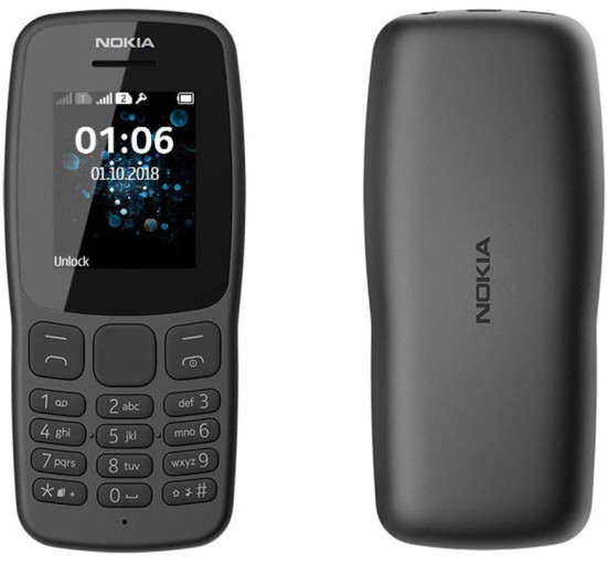 Мобільний телефон Nokia 106 з великими кнопками, 4 ГБ, Dual Sim, 2018, світлодіодним ліхтариком, FM-радіо, темно-сірий (0036)