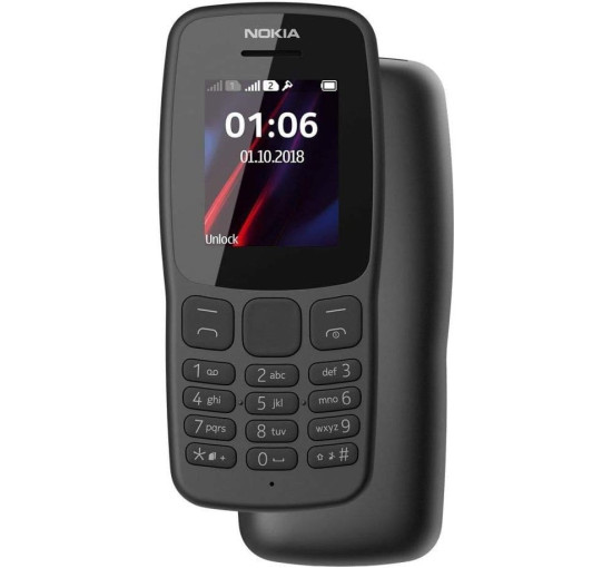 Мобільний телефон Nokia 106 з великими кнопками, 4 ГБ, Dual Sim, 2018, світлодіодним ліхтариком, FM-радіо, темно-сірий (0036)