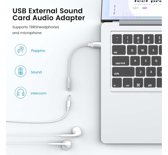 MOSWAG Аудіоадаптер USB - Aux, 20 см (2 шт.), білий (5001)