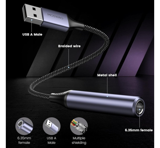 Аудиоадаптер MOSWAG USB на 1/4 Jack, черный (5002)