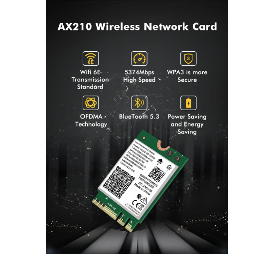 NICGIGA Бездротова карта для ноутбуків WiFi 6E Intel AX210 NGW, Bluetooth 5.3, Tri-Band 5400Mbps (5013)