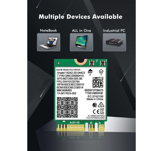 NICGIGA Бездротова карта для ноутбуків WiFi 6E Intel AX210 NGW, Bluetooth 5.3, Tri-Band 5400Mbps (5013)