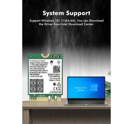 NICGIGA Бездротова карта для ноутбуків WiFi 6E Intel AX210 NGW, Bluetooth 5.3, Tri-Band 5400Mbps (5013)