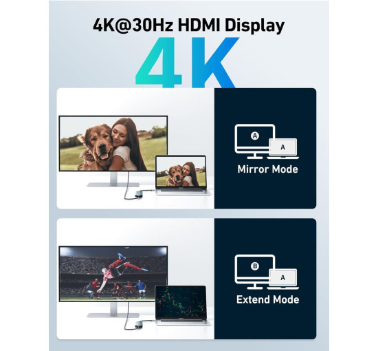 Многопортовый адаптер Oliveria USB C HUB с USB C на 4K HDMI, 7-в-1, 100 Вт (5027)