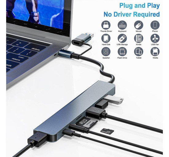 Многопортовый адаптер Oliveria со считывателем карт SD и TF, USB-C Hub 3.0, 8-в-1 (5026)