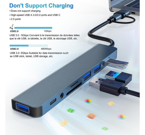 Многопортовый адаптер Oliveria со считывателем карт SD и TF, USB-C Hub 3.0, 8-в-1 (5026)