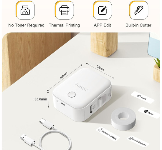 Принтер етикеток Foonii WP9525 Bluetooth із самоклеючимся етикетуванням, білий (2138)