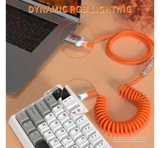 Професійний кастомний кабель MAMBASNAKE C01Ultra USB-C Aviator для ігрових клавіатур, помаранчевий (4177)