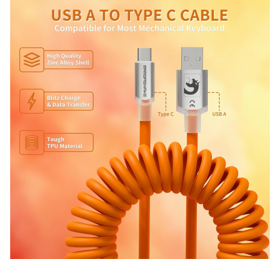 Професійний кастомний кабель MAMBASNAKE C01Ultra USB-C Aviator для ігрових клавіатур, помаранчевий (4177)