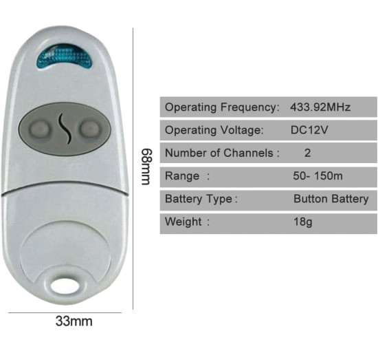 Пульт дистанційного керування гаражними воротами AOMiGT‎ TOP432NA 433,92 МГц, сірий (0167)