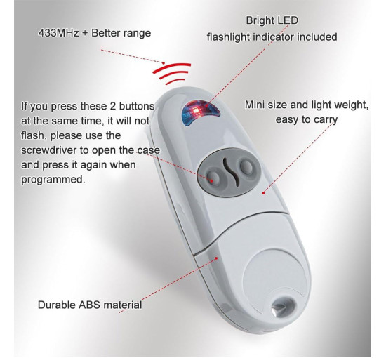 Пульт дистанційного керування гаражними воротами AOMiGT‎ TOP432NA 433,92 МГц, сірий (0167)