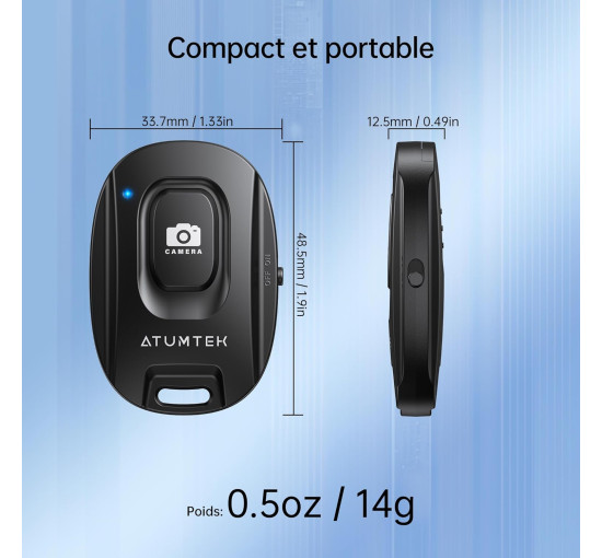 Пульт дистанційного керування камерою ATUMTEK ATYK165 з кнопкою для фото та відео, для iPhone та смартфонів Android, чорний (0033)