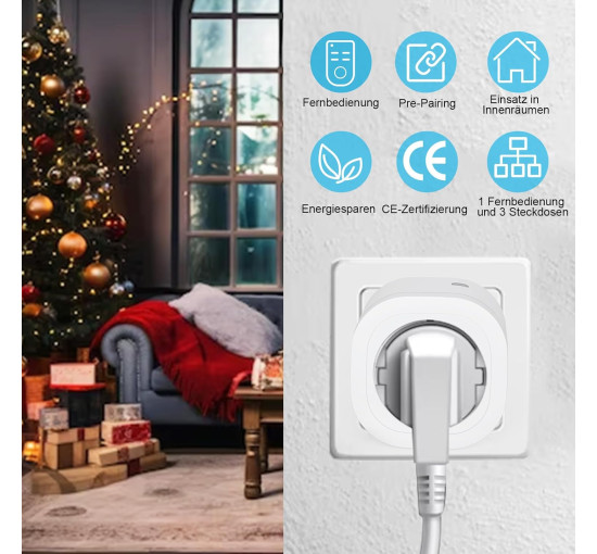 Радіорозетки SURNICE RNW51107 з пультом дистанційного керування, 13 A/3000 Вт, 3 розетки з 1 пультом д/к, радіус дії 70 м, білі (2105)