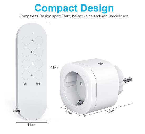 Радіорозетки SURNICE RNW51107 з пультом дистанційного керування, 13 A/3000 Вт, 3 розетки з 1 пультом д/к, радіус дії 70 м, білі (2105)