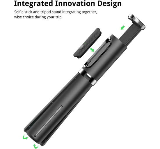 Селфі-палиця ATUMTEK ATSS002 3 в 1 з бездротовим пультом дистанційного керування та підставкою-штативом, чорна (0030)