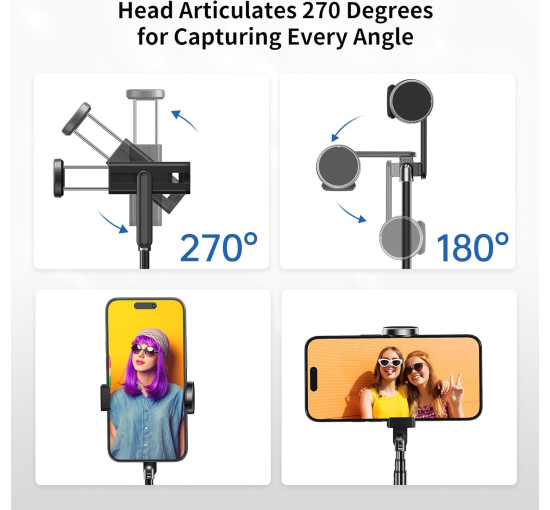 Селфі-палиця ATUMTEK ATSS002 3 в 1 з бездротовим пультом дистанційного керування та підставкою-штативом, чорна (0030)