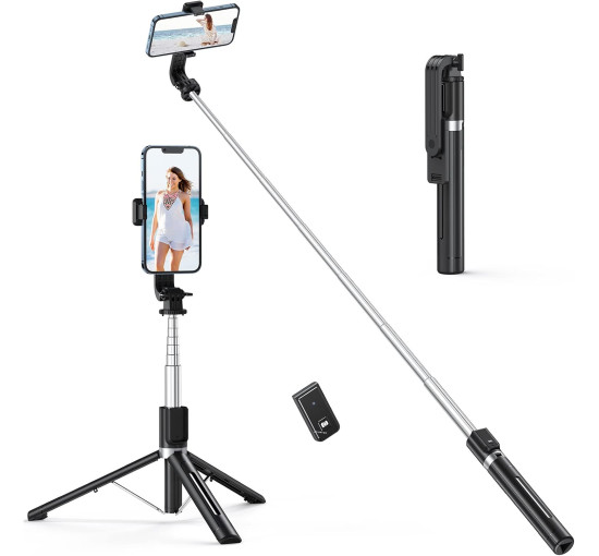 Штатив для селфі-палиці ATUMTEK 49" ATSS125 стабільна підставка-штатив зі знімним пультом дистанційного керування Bluetooth, чорний (0031)