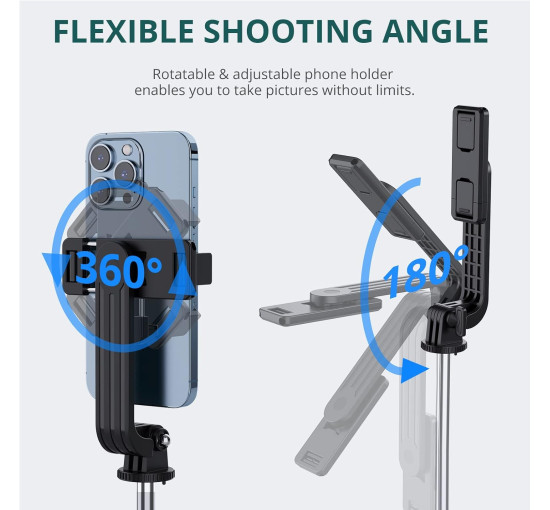 Штатив для селфі-палиці ATUMTEK 49" ATSS125 стабільна підставка-штатив зі знімним пультом дистанційного керування Bluetooth, чорний (0031)