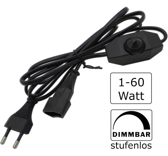 Світлодіодний димер PB-Versand 534 (DIM-CP-BL) 1-60 Вт з кабелем 2м (вилка + розетка) з плавним регулюванням яскравості, чорний (4073)