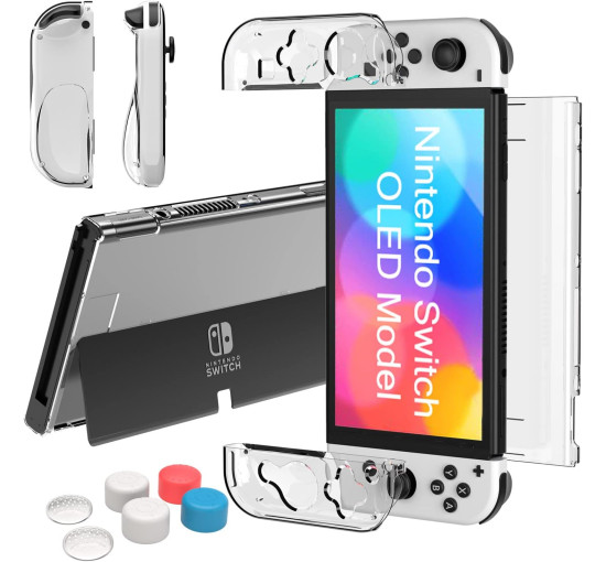 Teyomi Чохол TPU Joy-Con та твердий захисний чохол з ПК, з 6 накладками, прозорий (5092)