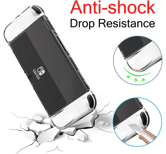 Teyomi Чохол TPU Joy-Con та твердий захисний чохол з ПК, з 6 накладками, прозорий (5092)