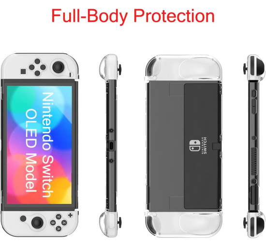 Teyomi Чохол TPU Joy-Con та твердий захисний чохол з ПК, з 6 накладками, прозорий (5092)