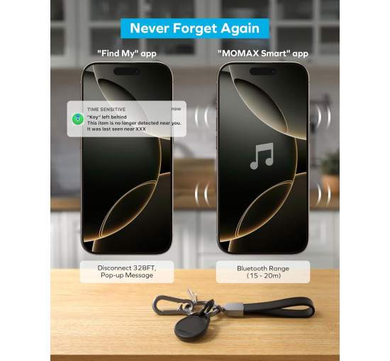 Трекер MOMAX  Pinpop Duo Find My Locator (BR11), сумісний з Android та Apple, чорний (4123)