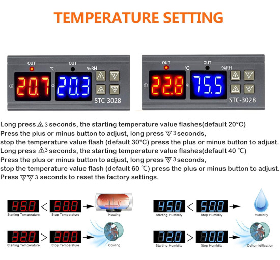 Цифровий термостат BE-TOOL STC-3028, універсальний контролер температури та вологості з датчиком для холодильника, інкубатора, чорний (0182)