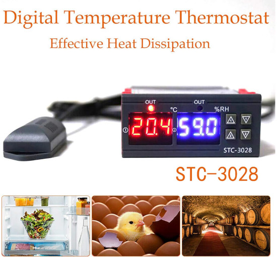 Цифровий термостат BE-TOOL STC-3028, універсальний контролер температури та вологості з датчиком для холодильника, інкубатора, чорний (0182)