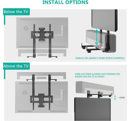 Універсальне кріплення WALI, регульований тримач для більшості телевізорів 23-65 дюймів Samsung, Bose, Sonos, LG, Vizio, чорний (2015)