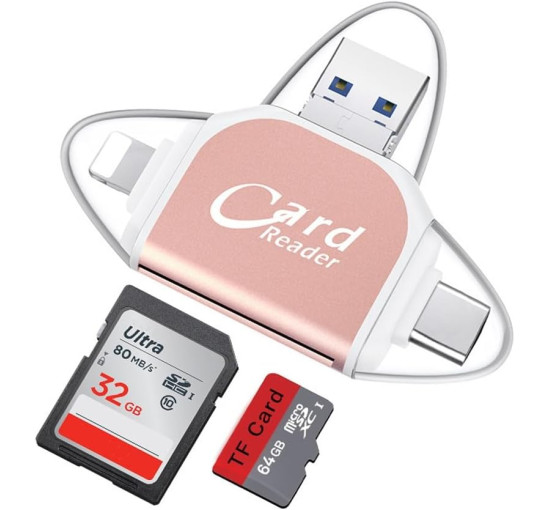 Универсальный многопортовый считыватель карт памяти LUCKY 4в1, розовый (4155)