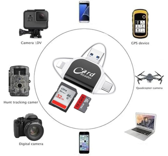 Универсальный многопортовый считыватель карт памяти LUCKY 4в1, розовый (4155)