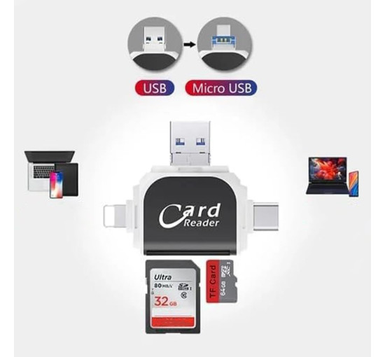 Универсальный многопортовый считыватель карт памяти LUCKY 4в1, розовый (4155)