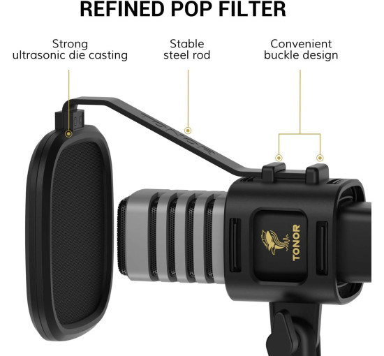 USB-мікрофон TONOR TC30, комп'ютерний мікрофон зі штативом, амортизатором для ігор, потокової передачі, подкастингу, чорний (0106)