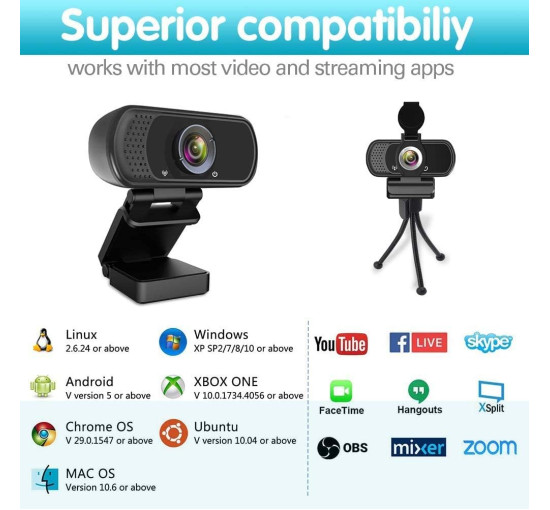 Веб-камера ZIQIAN N5 HD 1080p із стереомікрофоном, чорна (0115)